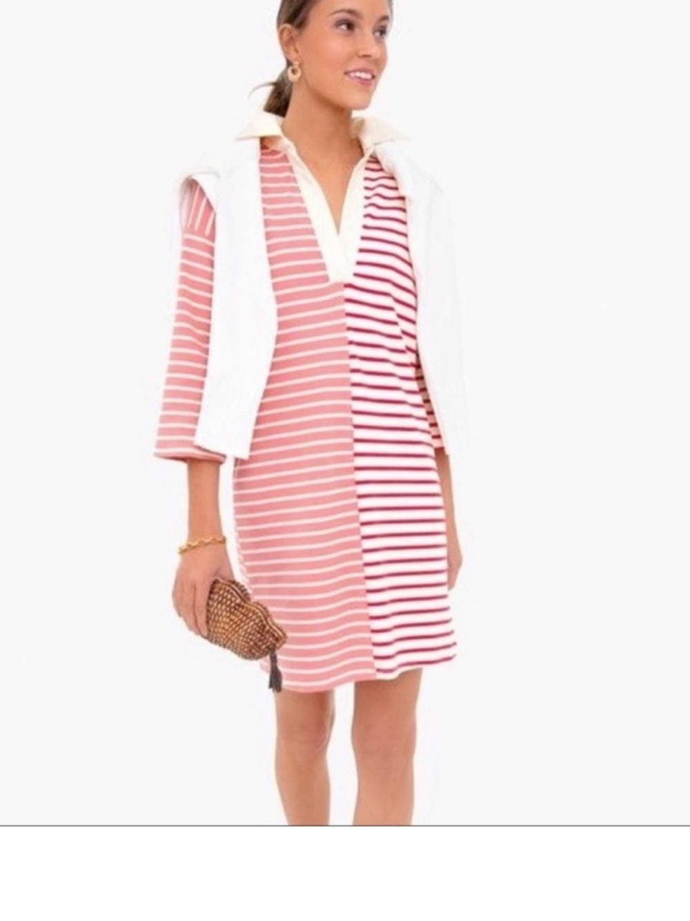 Tuckernuck Striped three quarter Sleeve Ashton Polo Dress Size Medium